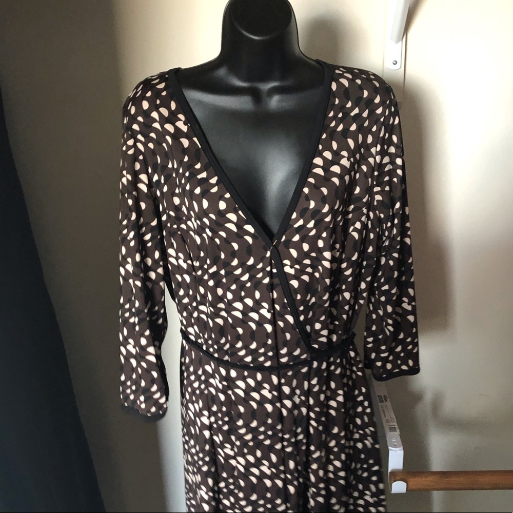 Brown, black and cream polka dot wrap dress (1x)